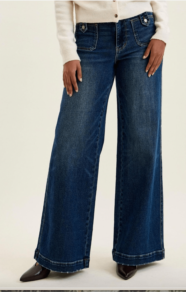 Judy Blue High Waist Lux Retro Wide Leg Jeans W/ Patch Pockets - Whiskey Skies - JUDY BLUE