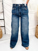 Judy Blue High Waist Lux Retro Wide Leg Jeans W/ Patch Pockets - Whiskey Skies - JUDY BLUE