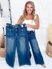 Judy Blue High Waist Lux Retro Wide Leg Jeans W/ Patch Pockets - Whiskey Skies - JUDY BLUE