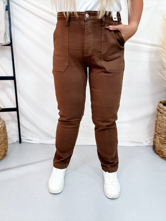Judy Blue High Waist Mahogany Brown Aurora Weekender Jeans - Whiskey Skies - JUDY BLUE