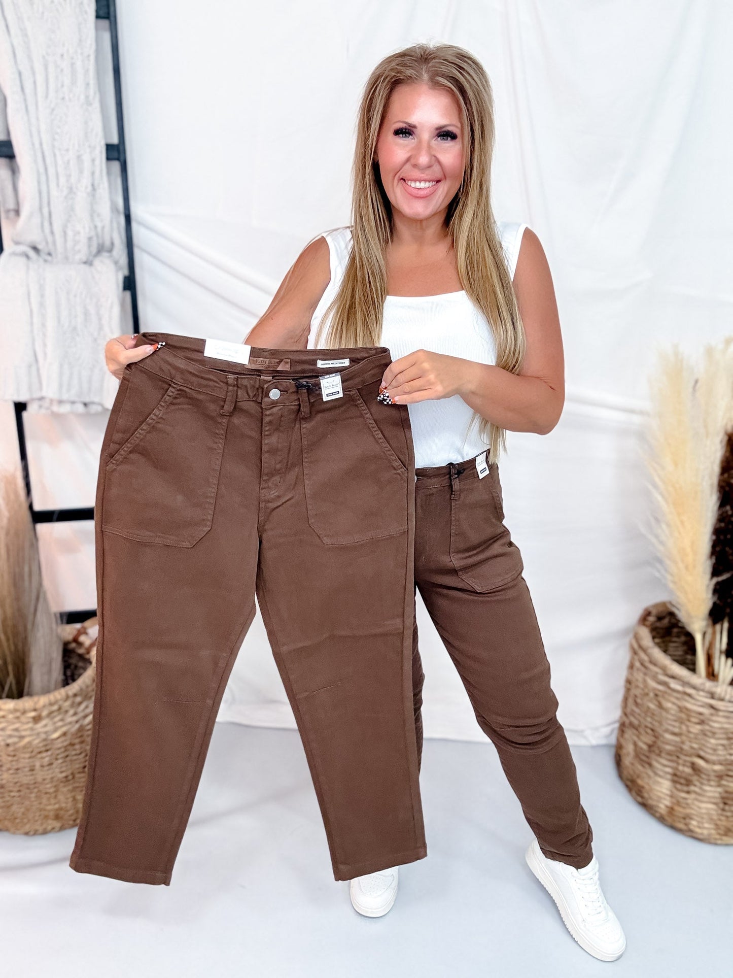 Judy Blue High Waist Mahogany Brown Aurora Weekender Jeans - Whiskey Skies - JUDY BLUE
