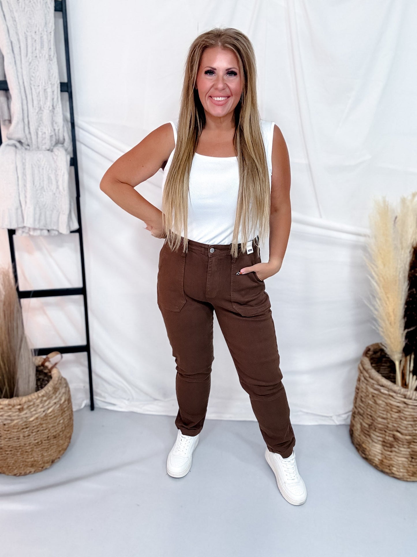 Judy Blue High Waist Mahogany Brown Aurora Weekender Jeans - Whiskey Skies - JUDY BLUE
