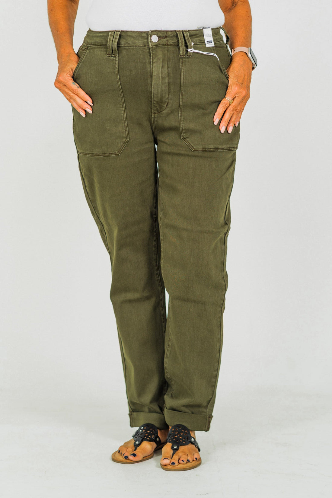 Judy Blue High Waist Midnight Forest Cuffed Aurora Jogger Jeans - Whiskey Skies - JUDY BLUE