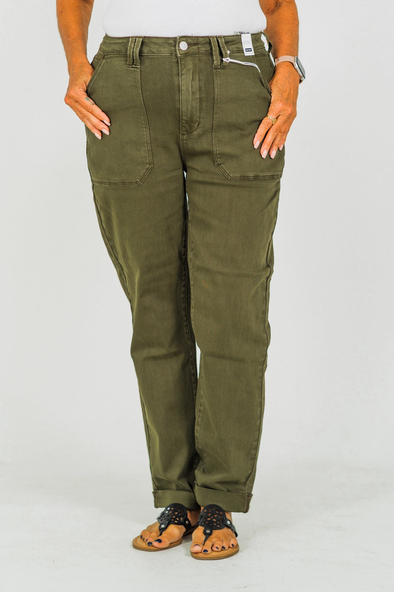 Judy Blue High Waist Midnight Forest Cuffed Aurora Jogger Jeans - Whiskey Skies - JUDY BLUE