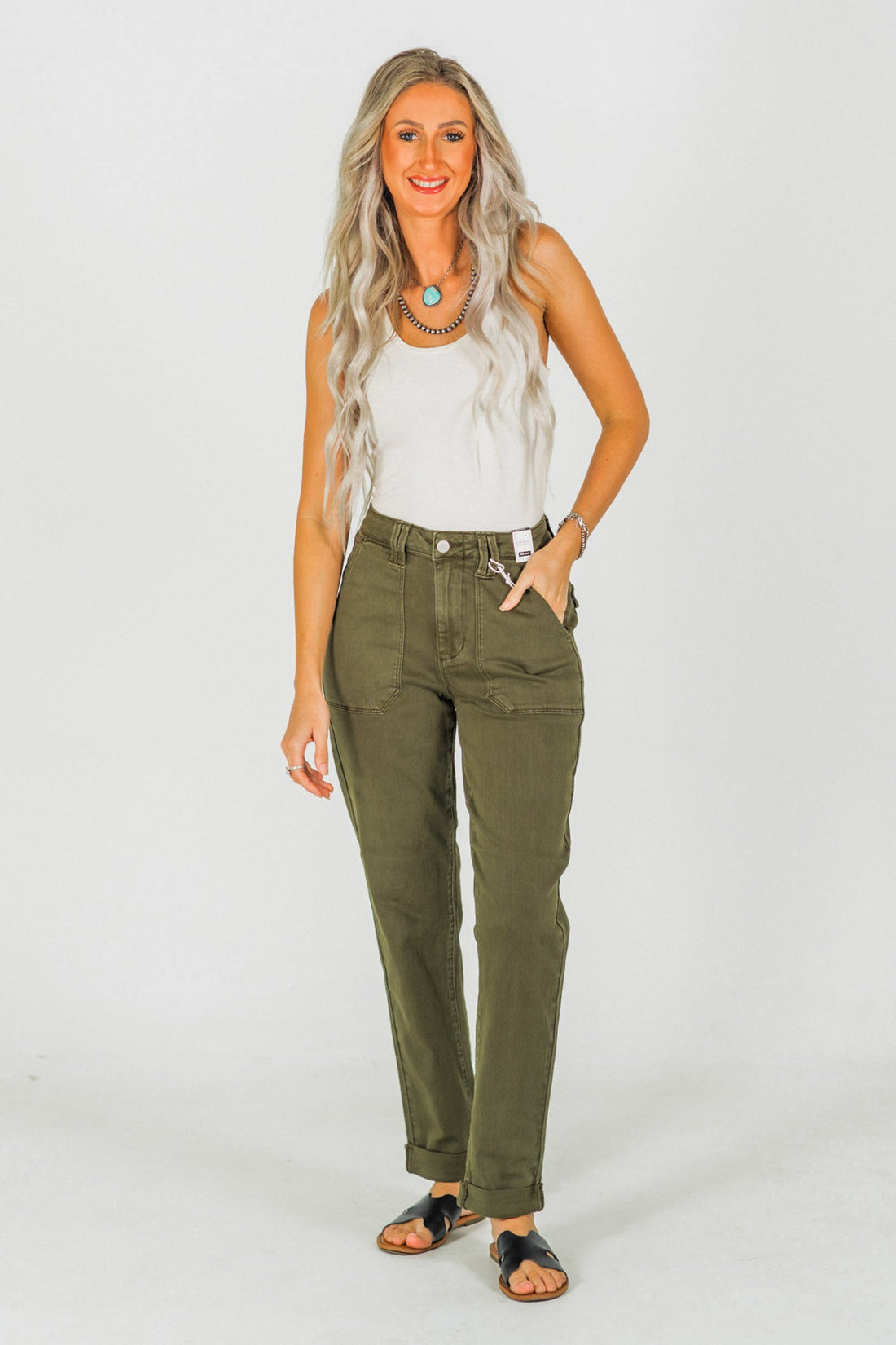 Judy Blue High Waist Midnight Forest Cuffed Aurora Jogger Jeans - Whiskey Skies - JUDY BLUE