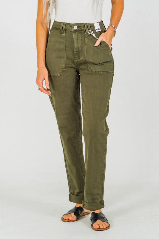Judy Blue High Waist Midnight Forest Cuffed Aurora Jogger Jeans - Whiskey Skies - JUDY BLUE