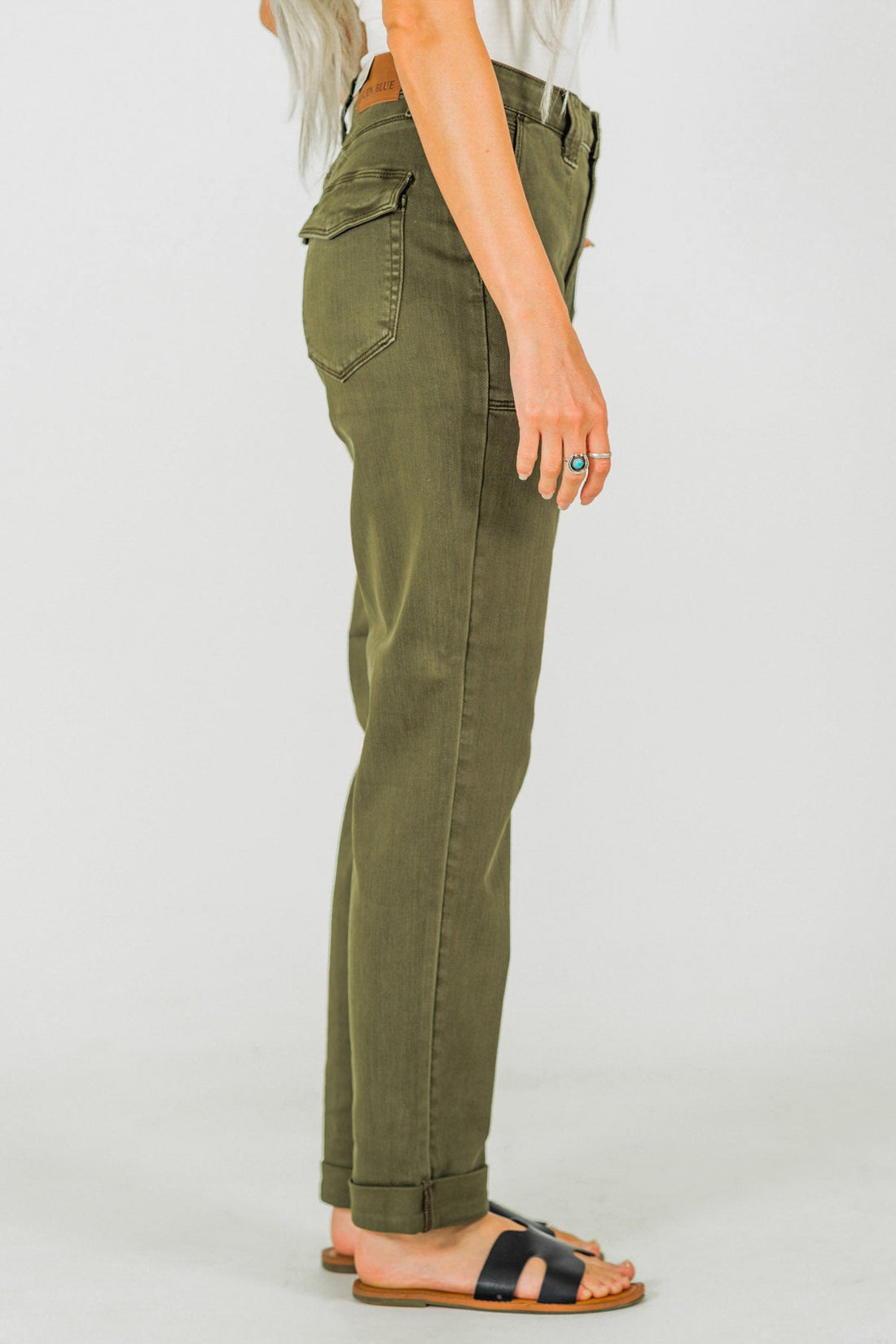 Judy Blue High Waist Midnight Forest Cuffed Aurora Jogger Jeans - Whiskey Skies - JUDY BLUE