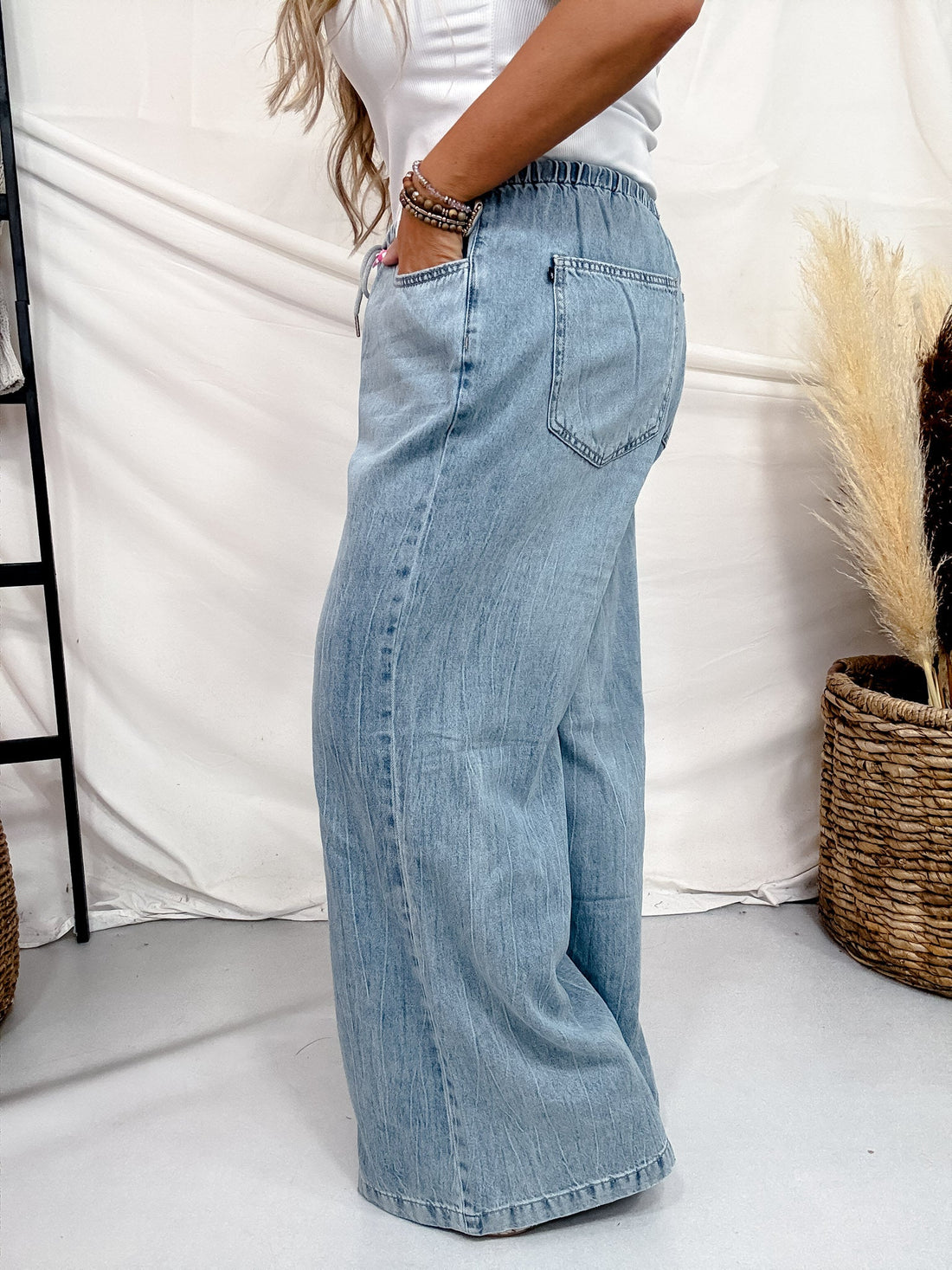 Judy Blue High-Waist Palazzo Featherweight Jeans W/ Drawstring - Whiskey Skies - JUDY BLUE