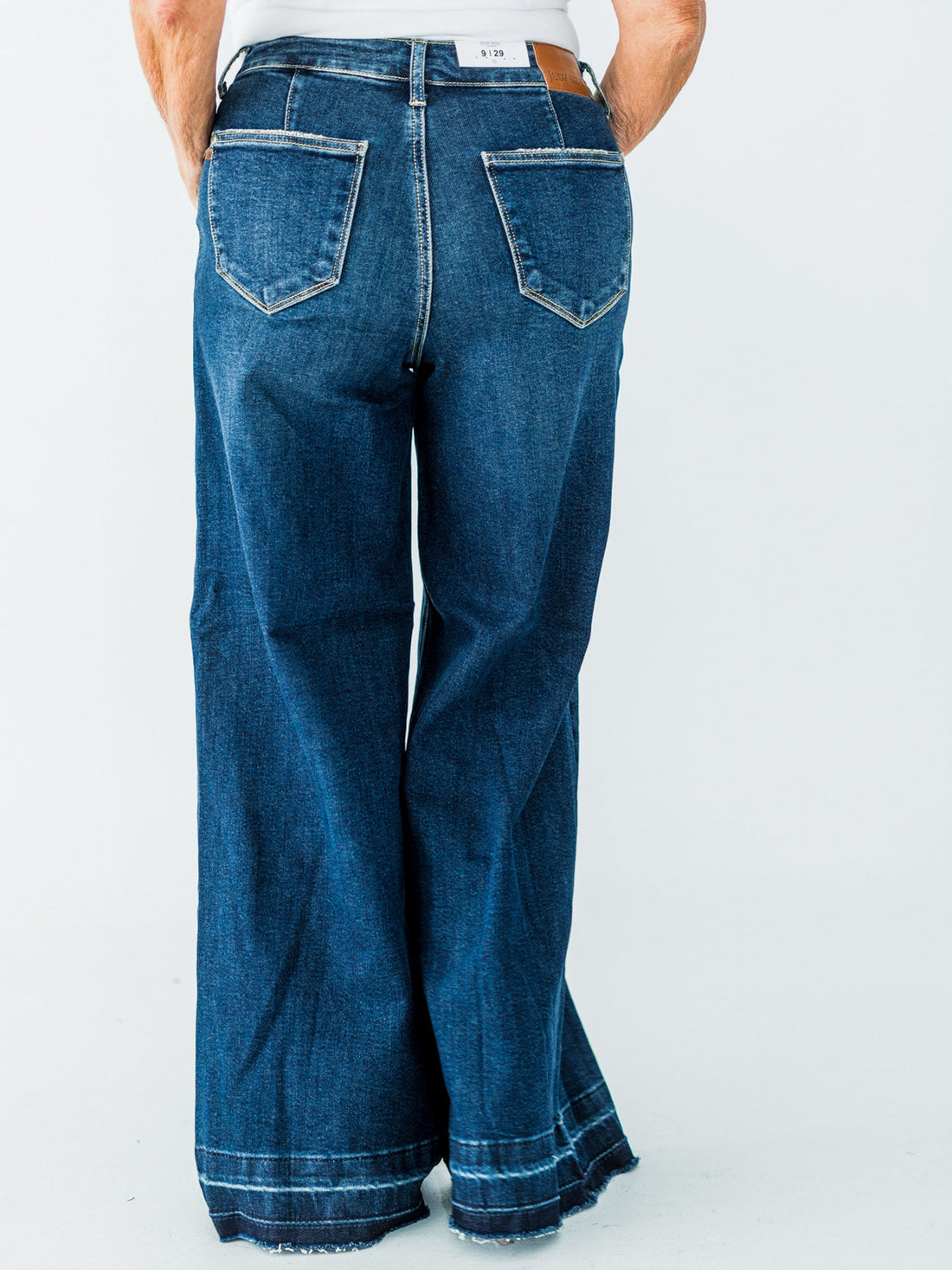 Judy Blue High - Waist Palazzo Front Patch Pocket Jeans - Whiskey Skies - JUDY BLUE
