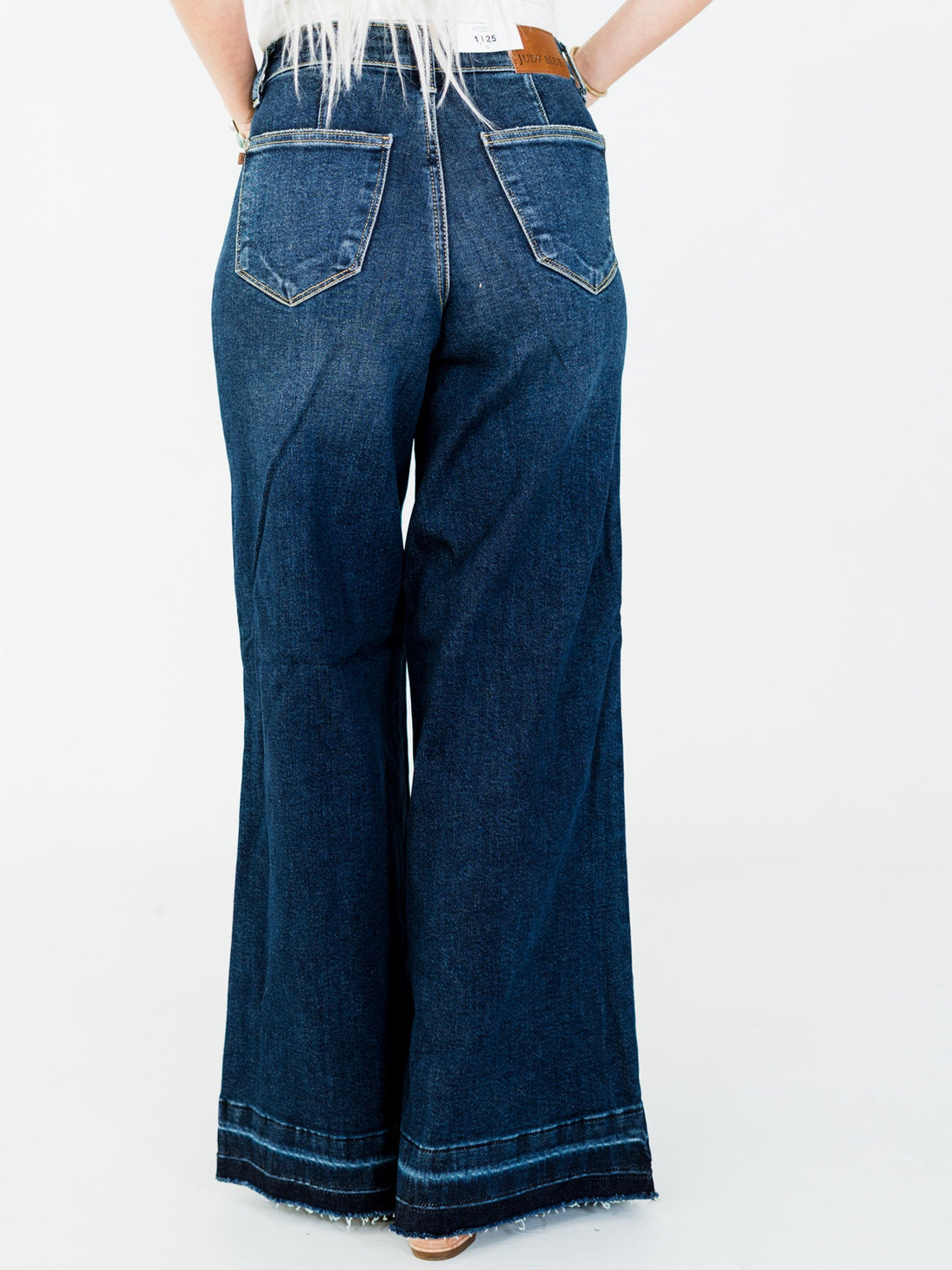 Judy Blue High - Waist Palazzo Front Patch Pocket Jeans - Whiskey Skies - JUDY BLUE