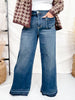Judy Blue High - Waist Palazzo Front Patch Pocket Jeans - Whiskey Skies - JUDY BLUE