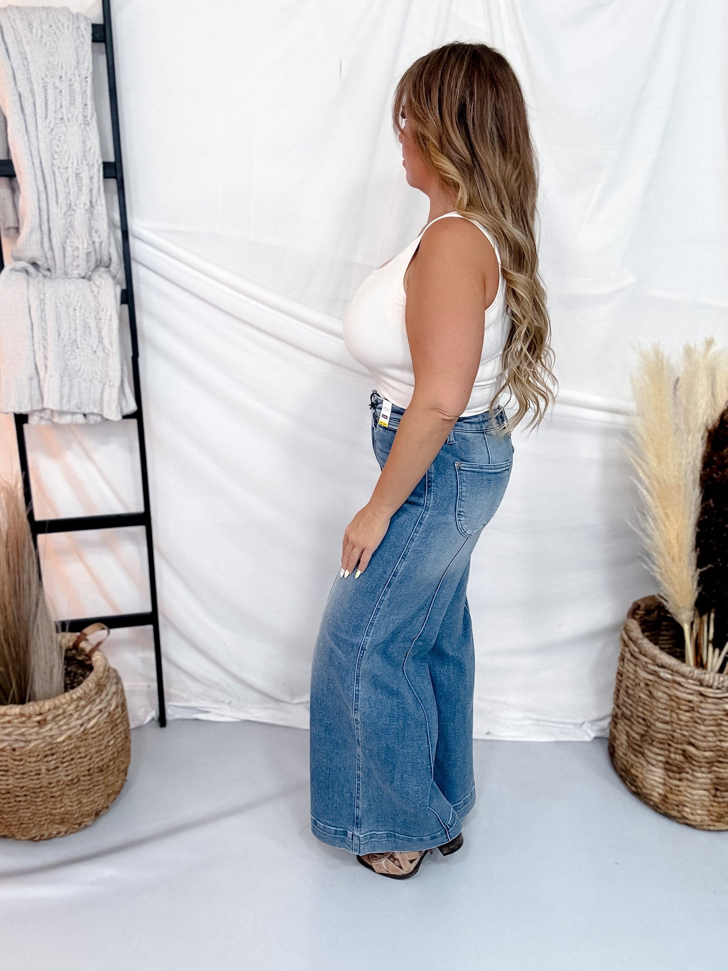 Judy Blue High Waist Palazzo Jeans With Center Seam (3 Inseams) - Whiskey Skies - JUDY BLUE