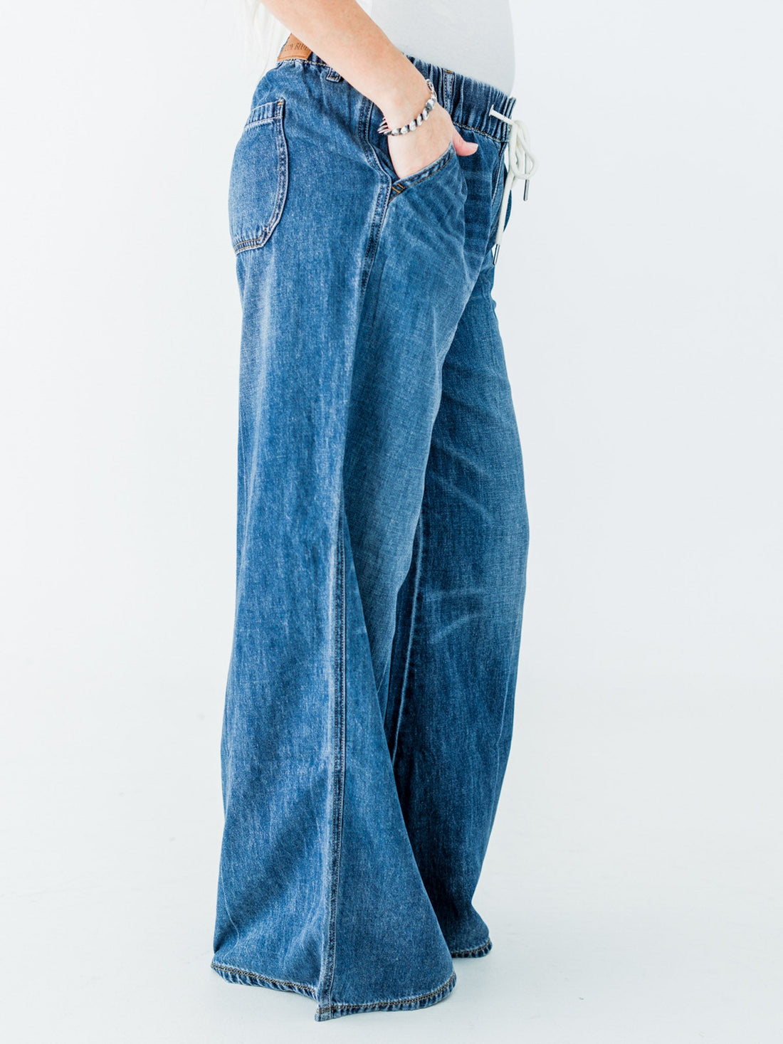 Judy Blue High Waist Palazzo Jeans With Drawstring Waist - Whiskey Skies - JUDY BLUE