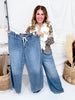 Judy Blue High Waist Palazzo Jeans With Drawstring Waist - Whiskey Skies - JUDY BLUE