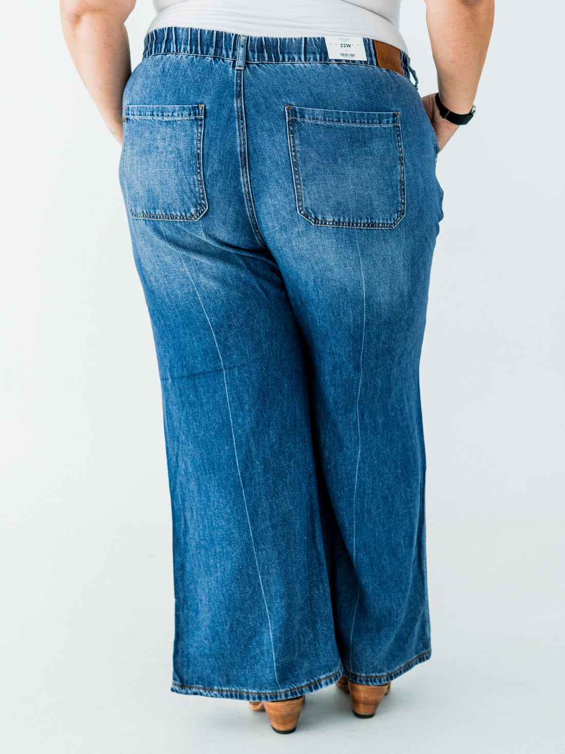 Judy Blue High Waist Palazzo Jeans With Drawstring Waist - Whiskey Skies - JUDY BLUE