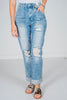 Judy Blue High Waist Patch Pocket Destroy Boyfriend Jeans - Whiskey Skies - JUDY BLUE