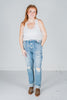 Judy Blue High Waist Patch Pocket Destroy Boyfriend Jeans - Whiskey Skies - JUDY BLUE