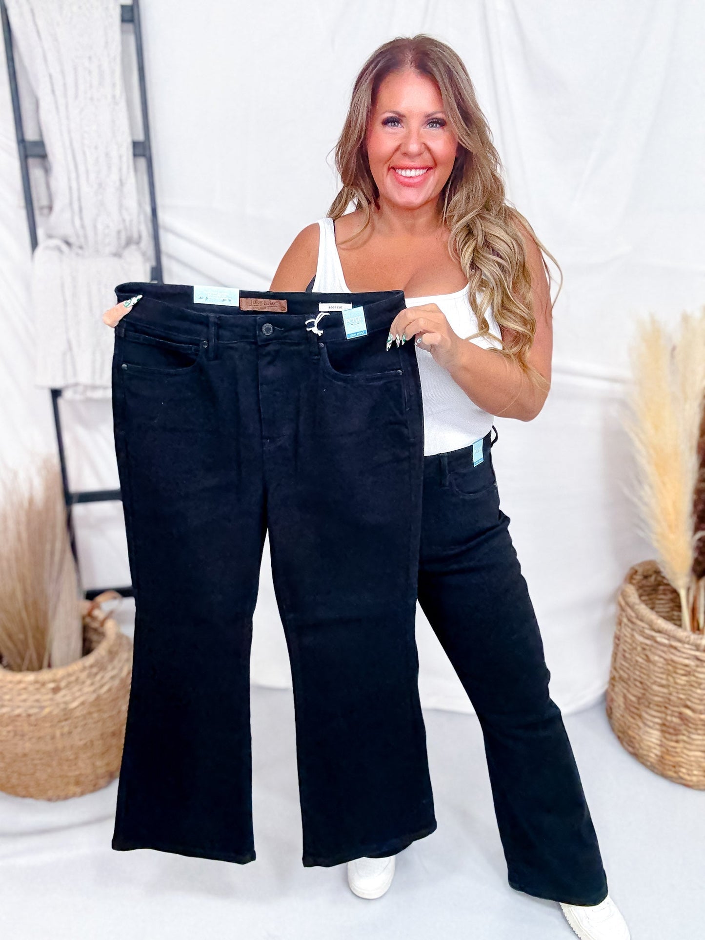 Judy Blue High - Waist Petite Tummy Control Bootcut Black Jeans - Whiskey Skies - JUDY BLUE