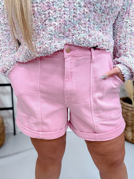 Judy Blue High Waist Pink Aurora Weekender Shorts - Whiskey Skies - JUDY BLUE