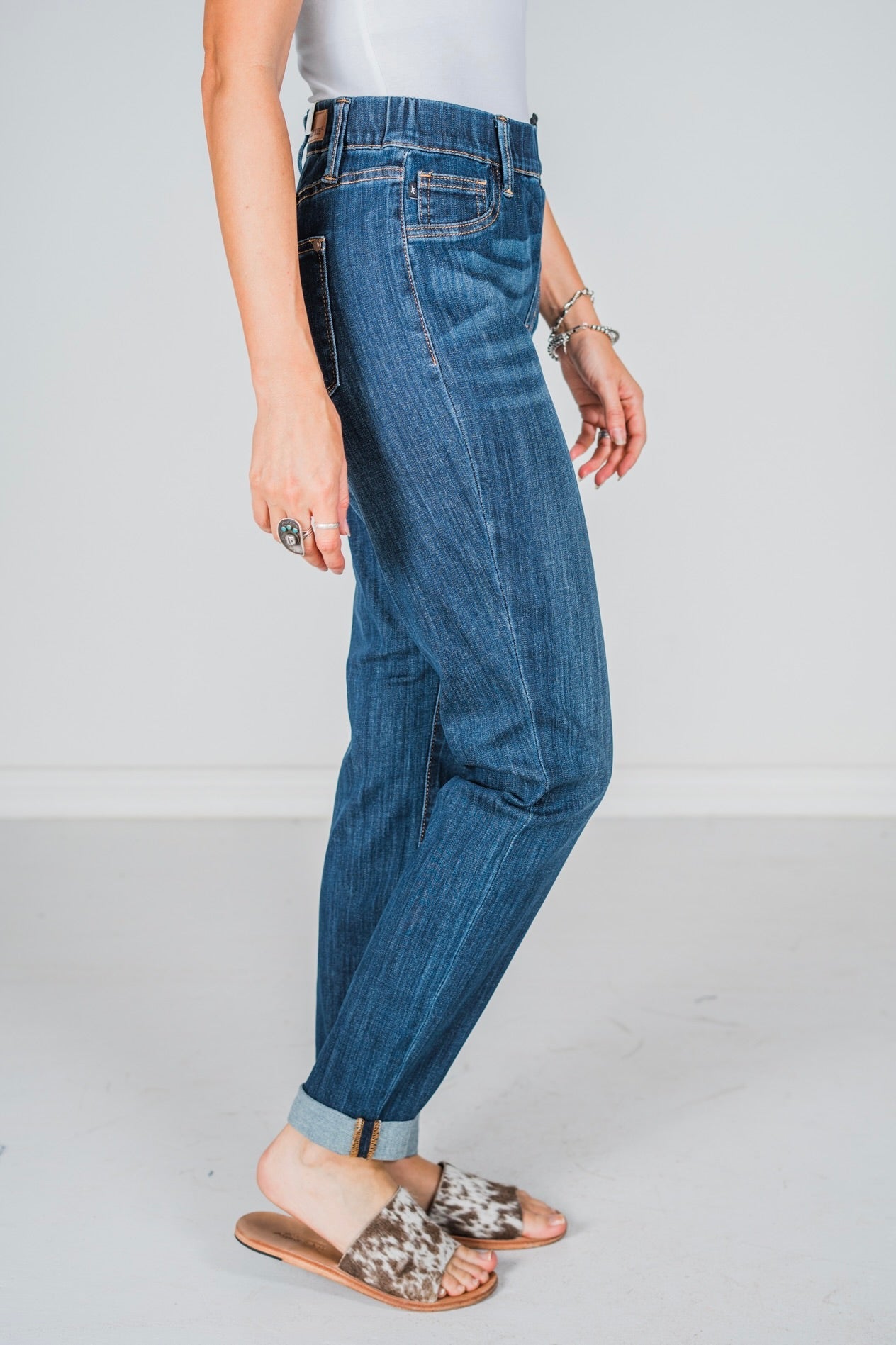 Judy Blue High Waist Pull On Double Cuff Slim Jeans - Whiskey Skies - JUDY BLUE