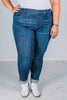 Judy Blue High Waist Pull On Double Cuff Slim Jeans - Whiskey Skies - JUDY BLUE