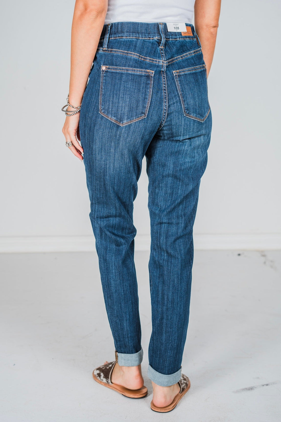 Judy Blue High Waist Pull On Double Cuff Slim Jeans - Whiskey Skies - JUDY BLUE