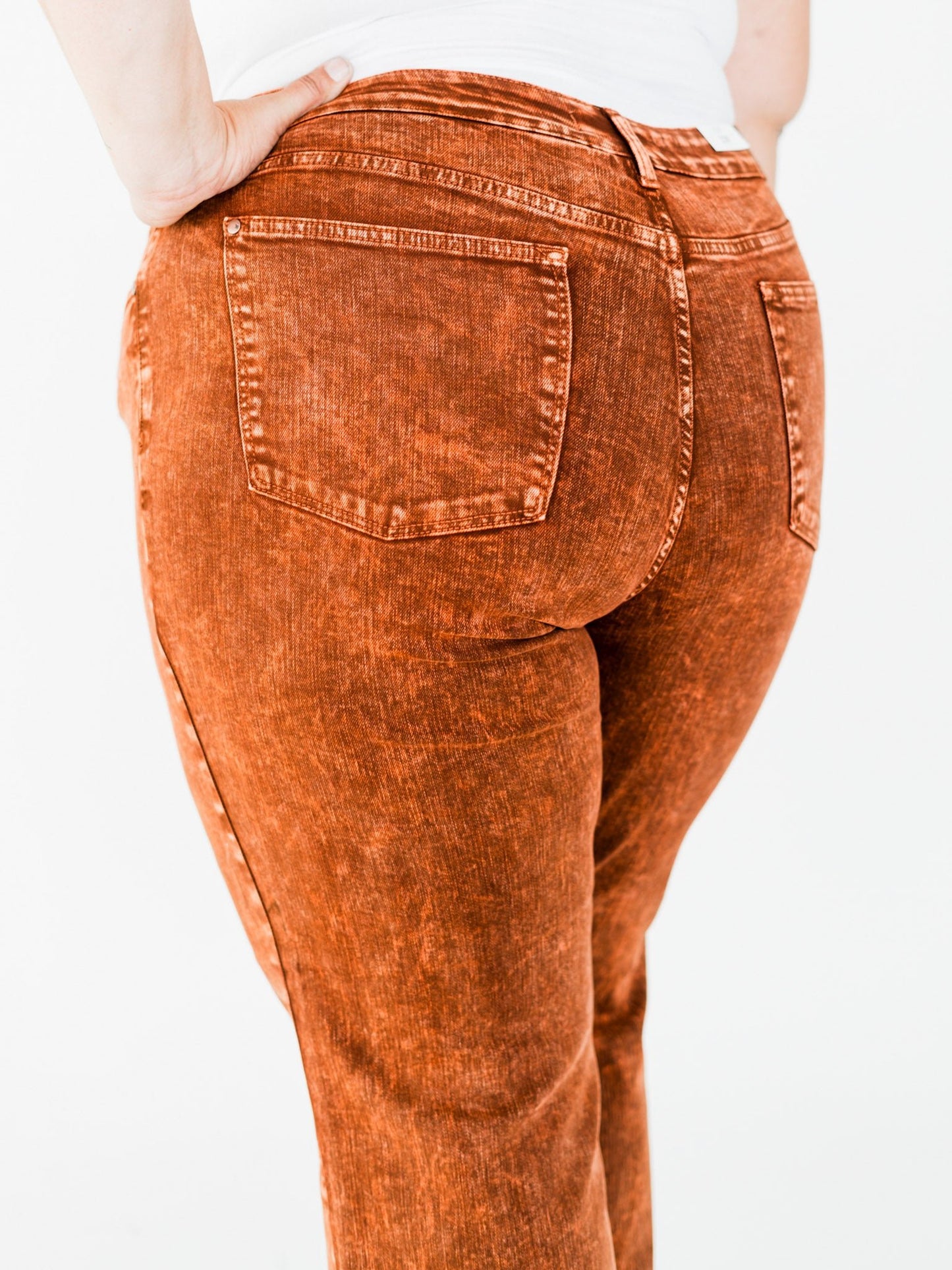 Judy Blue High Waist Pumpkin Spice Dyed Raw Hem Retro Wide - Whiskey Skies - JUDY BLUE