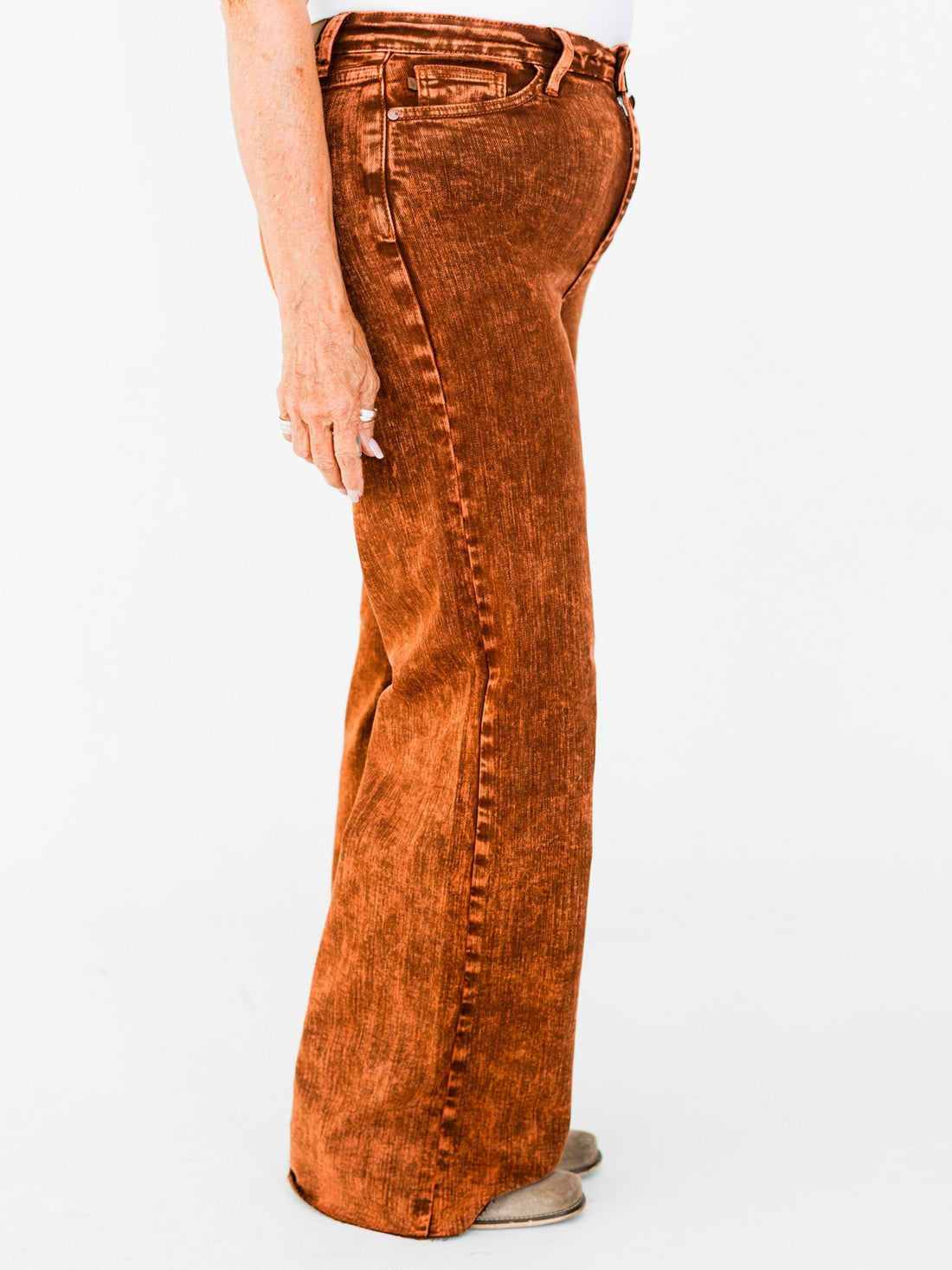 Judy Blue High Waist Pumpkin Spice Dyed Raw Hem Retro Wide - Whiskey Skies - JUDY BLUE
