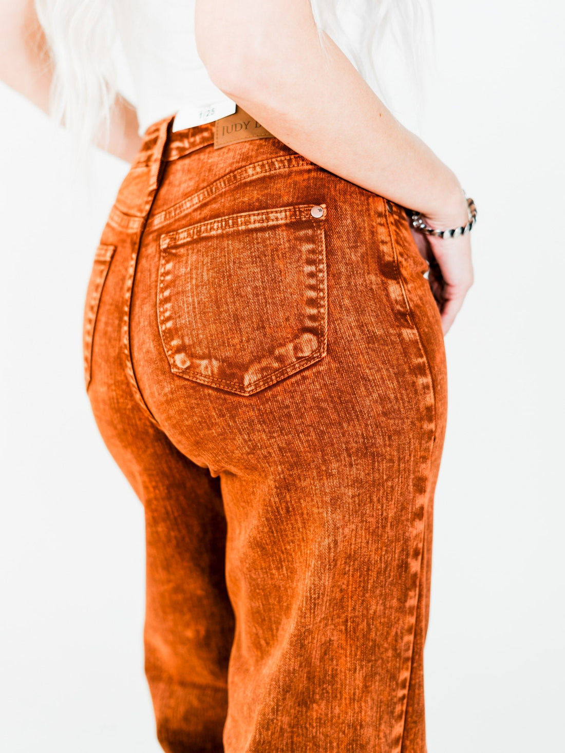 Judy Blue High Waist Pumpkin Spice Dyed Raw Hem Retro Wide - Whiskey Skies - JUDY BLUE