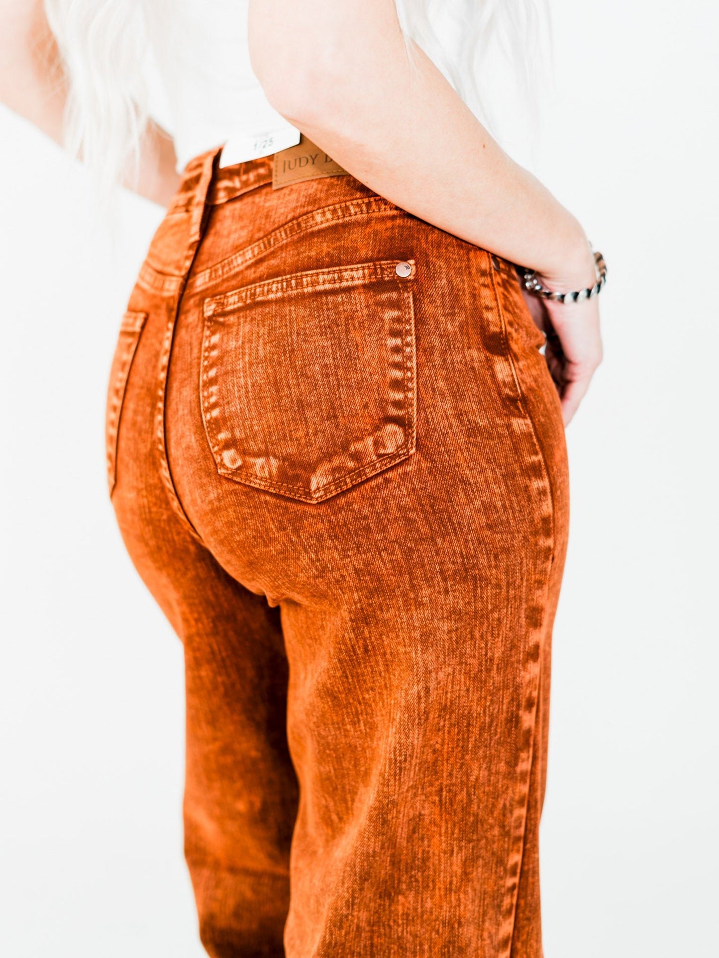 Judy Blue High Waist Pumpkin Spice Dyed Raw Hem Retro Wide - Whiskey Skies - JUDY BLUE