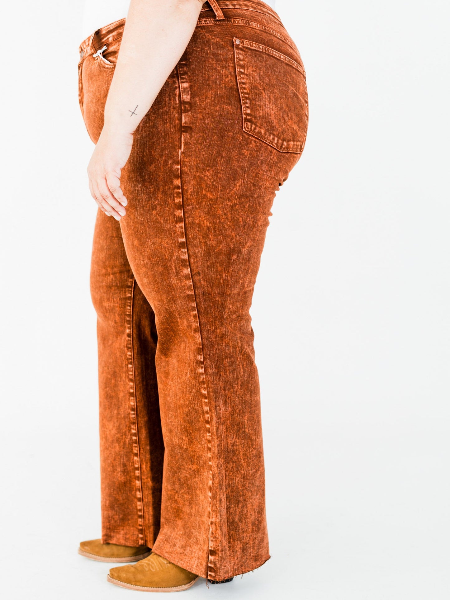 Judy Blue High Waist Pumpkin Spice Dyed Raw Hem Retro Wide - Whiskey Skies - JUDY BLUE