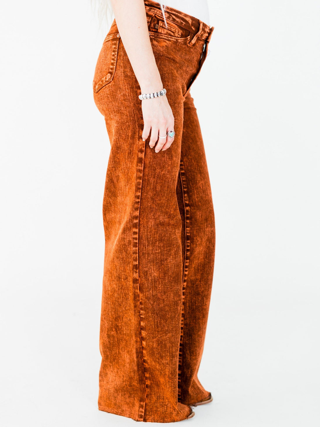 Judy Blue High Waist Pumpkin Spice Dyed Raw Hem Retro Wide - Whiskey Skies - JUDY BLUE