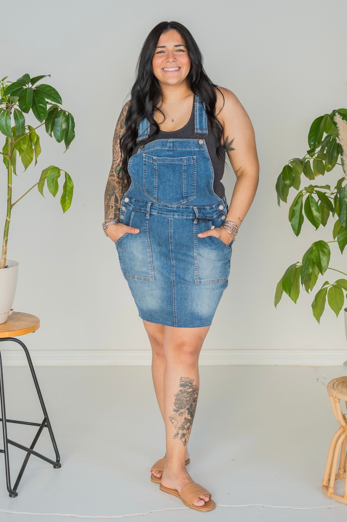 Judy Blue High Waist Raw Hem Overall Skirt - Whiskey Skies - JUDY BLUE