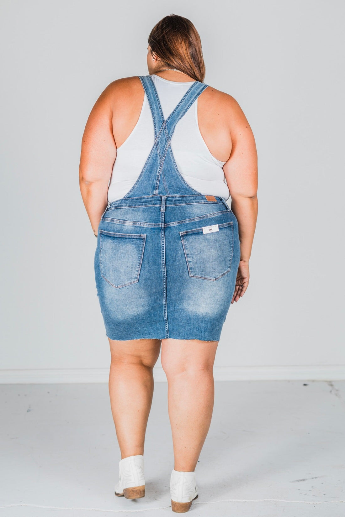 Judy Blue High Waist Raw Hem Overall Skirt - Whiskey Skies - JUDY BLUE