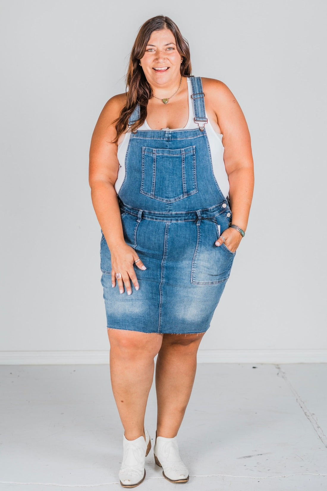 Judy Blue High Waist Raw Hem Overall Skirt - Whiskey Skies - JUDY BLUE