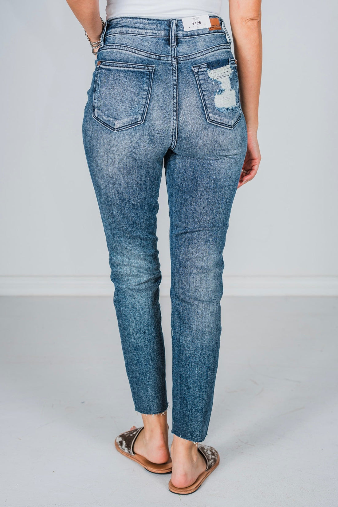 Judy Blue High Waist Raw Hem Relax Fit Jeans - Whiskey Skies - JUDY BLUE