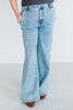 Judy Blue High Waist Retro Wide Fit Jeans with Skewed Inseam - Whiskey Skies - JUDY BLUE