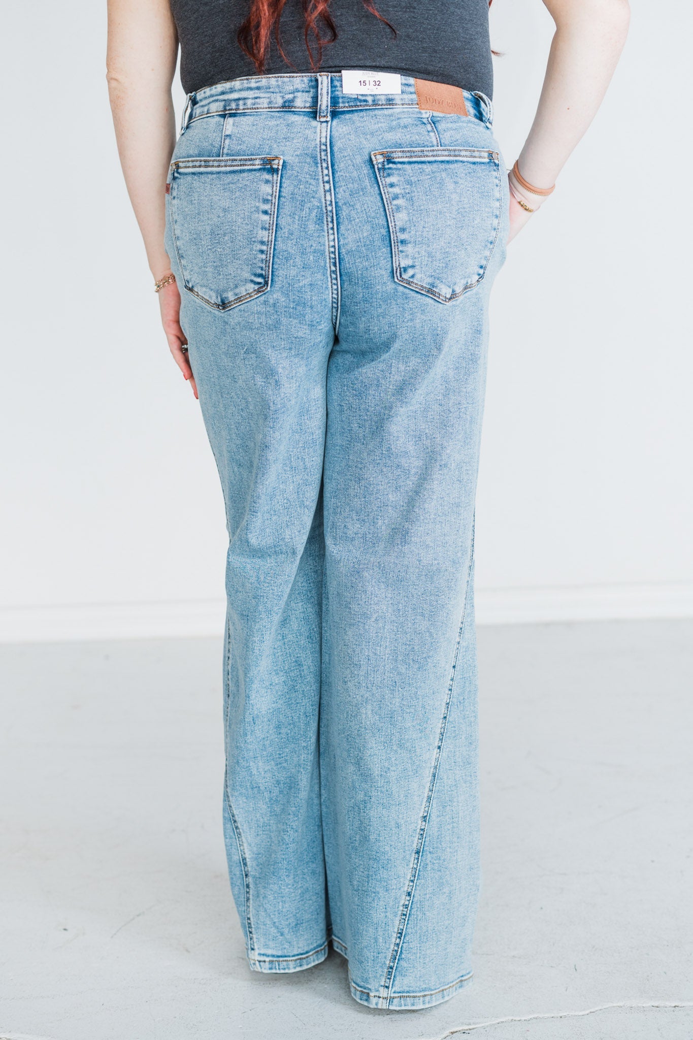 Judy Blue High Waist Retro Wide Fit Jeans with Skewed Inseam - Whiskey Skies - JUDY BLUE