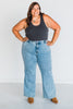 Judy Blue High Waist Retro Wide Fit Jeans with Skewed Inseam - Whiskey Skies - JUDY BLUE