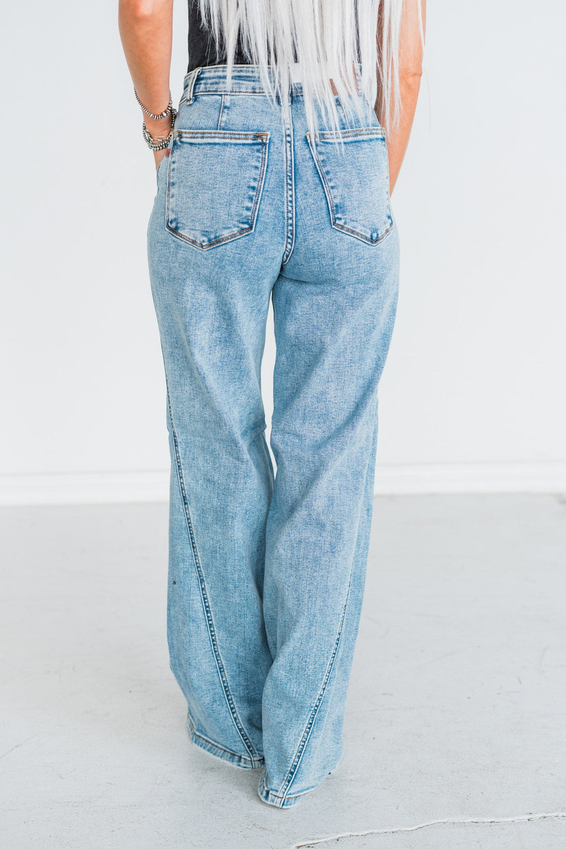Judy Blue High Waist Retro Wide Fit Jeans with Skewed Inseam - Whiskey Skies - JUDY BLUE