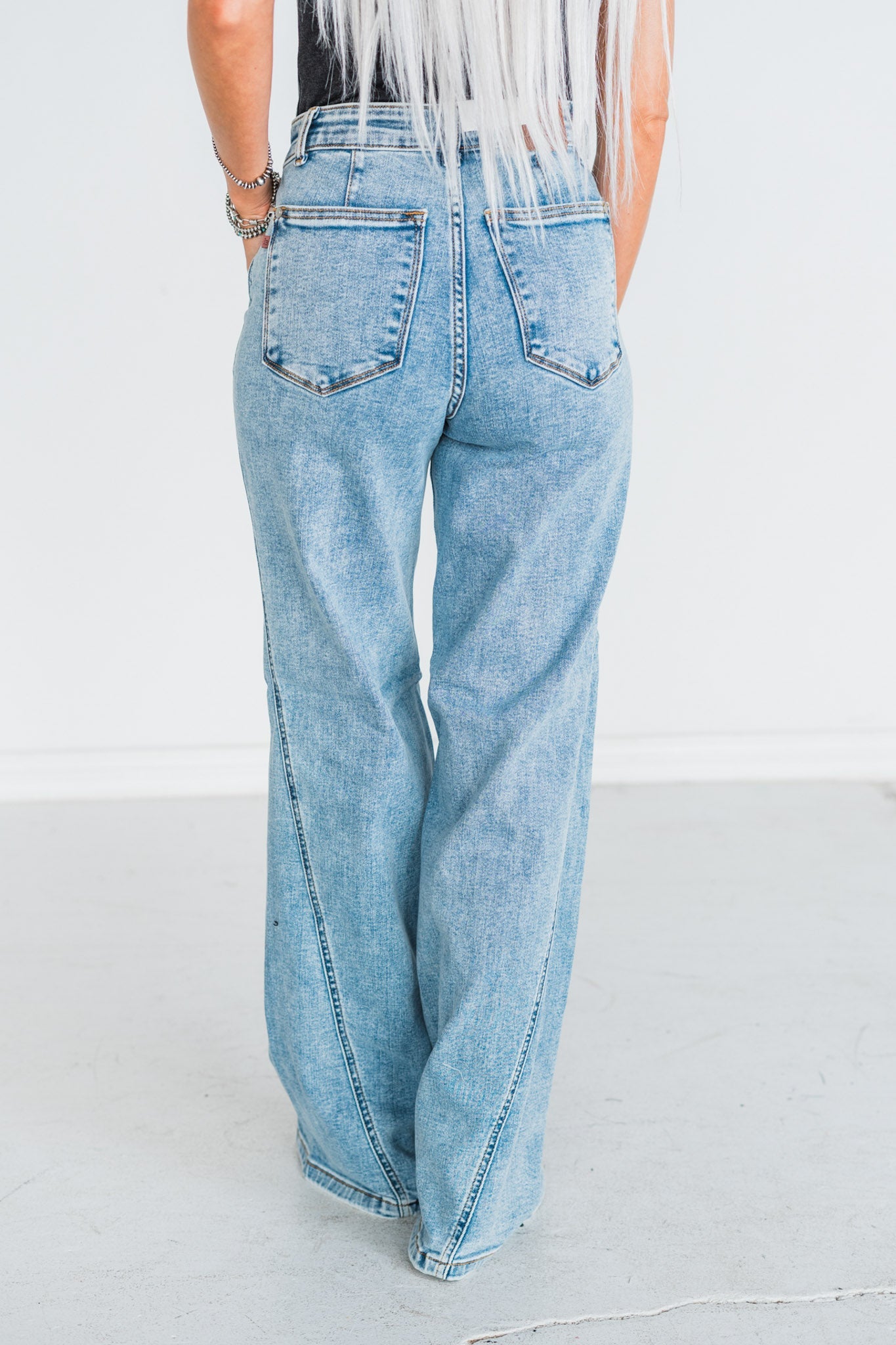 Judy Blue High Waist Retro Wide Fit Jeans with Skewed Inseam - Whiskey Skies - JUDY BLUE