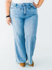 Judy Blue High Waist Retro Wide Jeans With Quilt Stitching - Whiskey Skies - JUDY BLUE