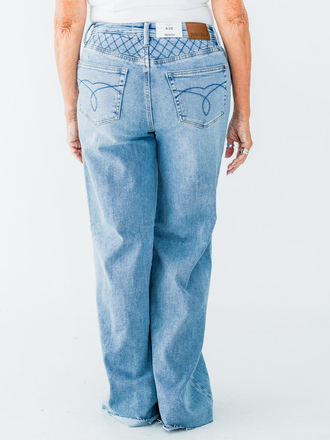 Judy Blue High Waist Retro Wide Jeans With Quilt Stitching - Whiskey Skies - JUDY BLUE