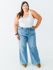 Judy Blue High Waist Retro Wide Jeans With Quilt Stitching - Whiskey Skies - JUDY BLUE
