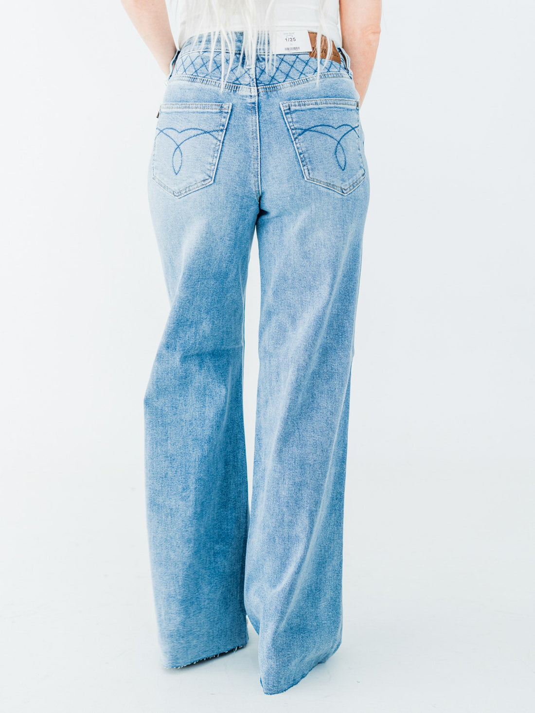 Judy Blue High Waist Retro Wide Jeans With Quilt Stitching - Whiskey Skies - JUDY BLUE