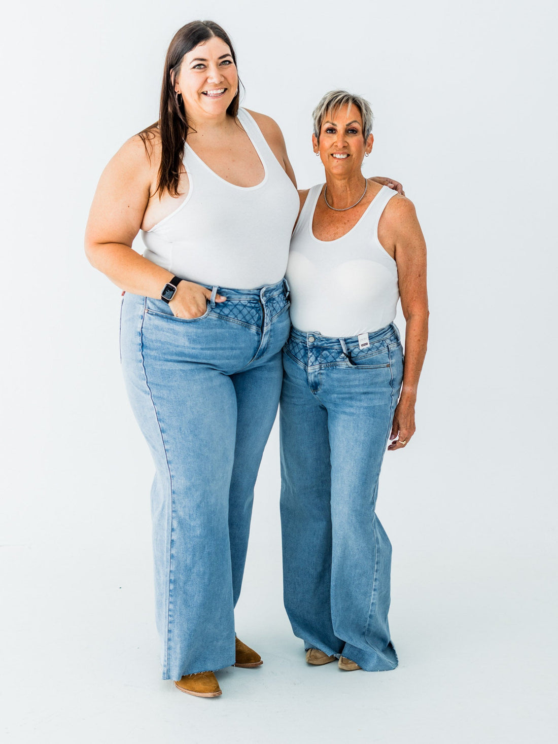 Judy Blue High Waist Retro Wide Jeans With Quilt Stitching - Whiskey Skies - JUDY BLUE