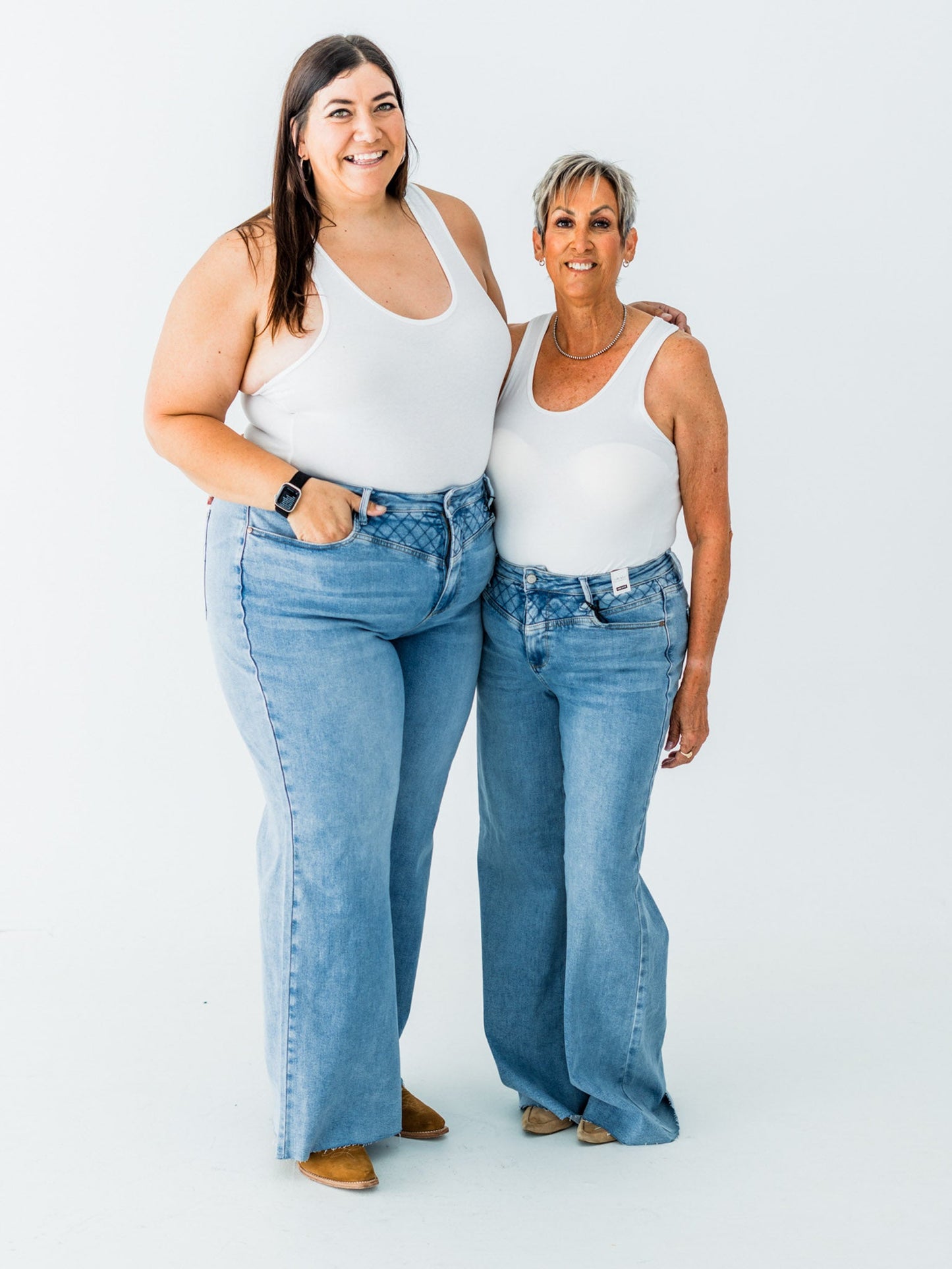 Judy Blue High Waist Retro Wide Jeans With Quilt Stitching - Whiskey Skies - JUDY BLUE