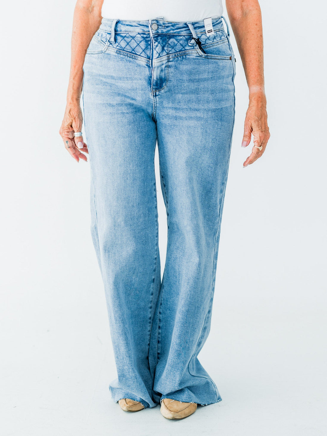 Judy Blue High Waist Retro Wide Jeans With Quilt Stitching - Whiskey Skies - JUDY BLUE