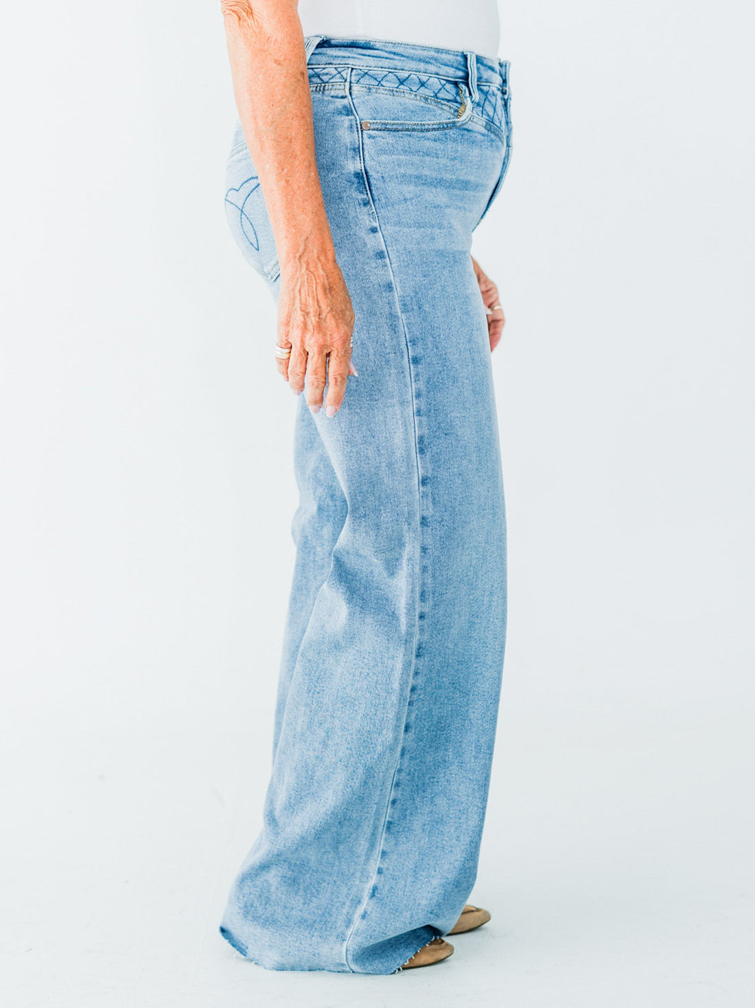 Judy Blue High Waist Retro Wide Jeans With Quilt Stitching - Whiskey Skies - JUDY BLUE