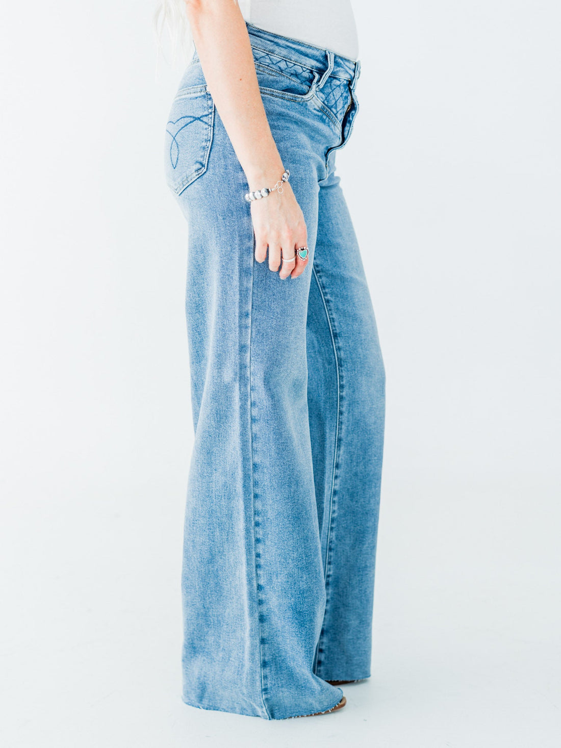 Judy Blue High Waist Retro Wide Jeans With Quilt Stitching - Whiskey Skies - JUDY BLUE